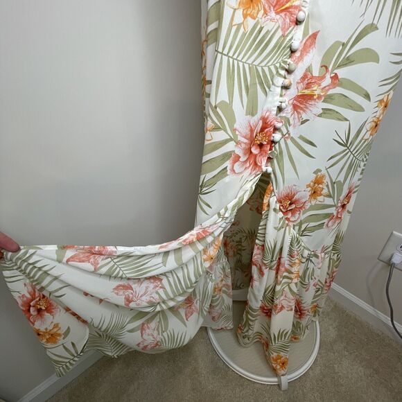 Vestique Floral Full Button Thigh Slit V Neck Maxi Dress Tropical Boho Womens L - Picture 7 of 10